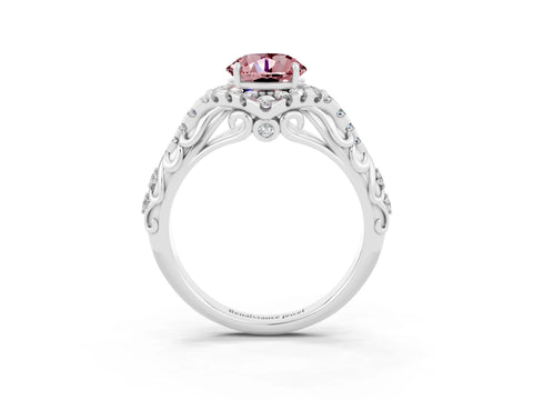 White gold Round Cut Morganite Solitaire Ring with Hidden Halo and Pavé Band_15