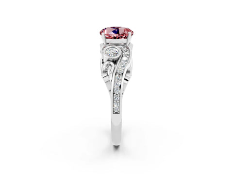 White gold Round Cut Morganite Solitaire Ring with Milgrain Pavé Band and Four-Prong Setting_50