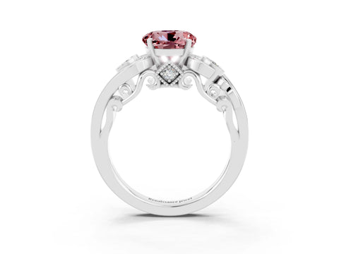 White gold Round Cut Morganite Solitaire Ring with Milgrain Pavé Band and Four-Prong Setting_51