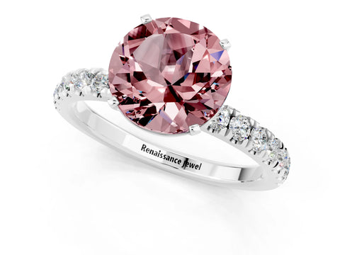 White gold Round Cut Morganite Solitaire Ring with Pavé Accents and Four-Prong Setting_1