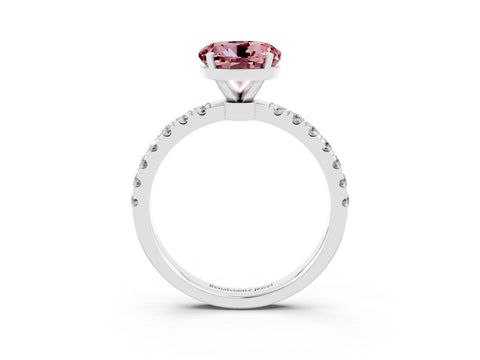White gold Round Cut Morganite Solitaire Ring with Pavé Accents and Four-Prong Setting_3
