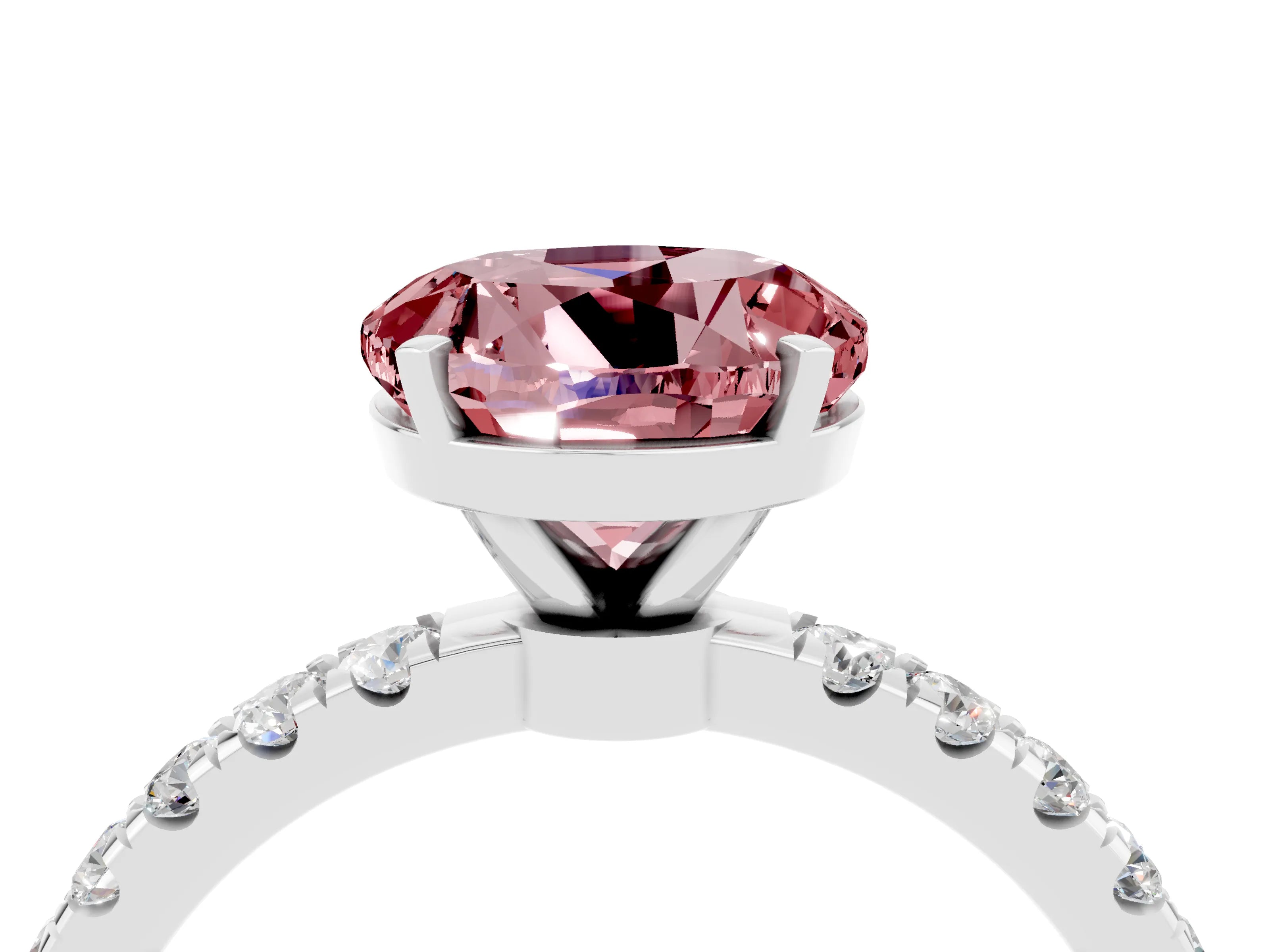 White gold Round Cut Morganite Solitaire Ring with Pavé Accents and Four-Prong Setting_4