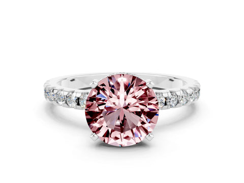 White gold Round Cut Morganite Solitaire Ring with Pavé Band and Four-Prong Setting_24