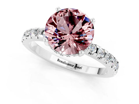 White gold Round Cut Morganite Solitaire Ring with Pavé Band and Four-Prong Setting_25