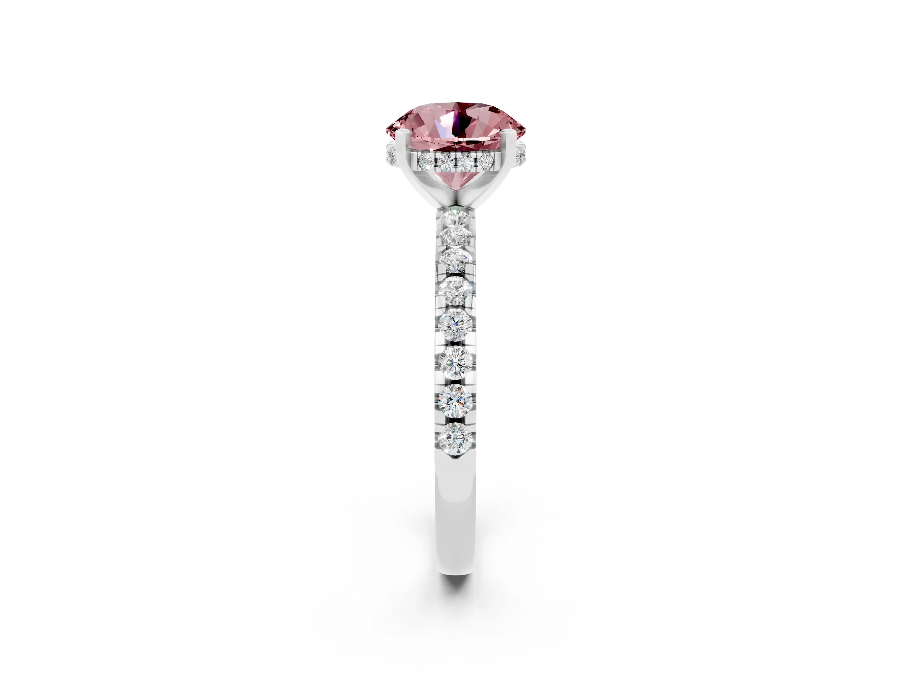 White gold Round Cut Morganite Solitaire Ring with Pavé Band and Four-Prong Setting_26