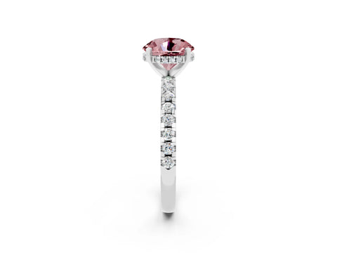 White gold Round Cut Morganite Solitaire Ring with Pavé Band and Four-Prong Setting_26