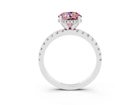 White gold Round Cut Morganite Solitaire Ring with Pavé Band and Four-Prong Setting_27