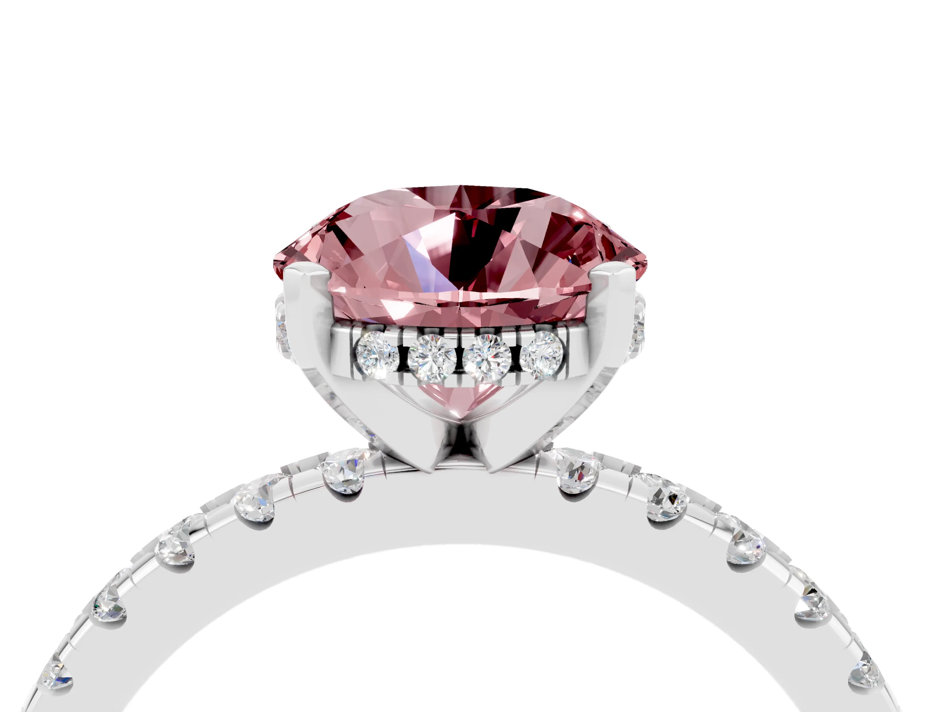 White gold Round Cut Morganite Solitaire Ring with Pavé Band and Four-Prong Setting_28