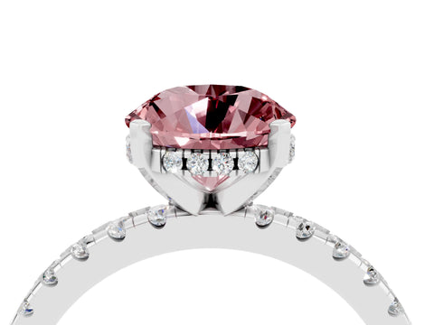 White gold Round Cut Morganite Solitaire Ring with Pavé Band and Four-Prong Setting_28