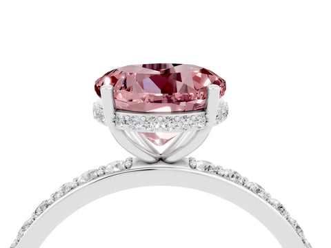 White gold Round Cut Morganite Solitaire Ring with Pavé Band and Hidden Halo_4