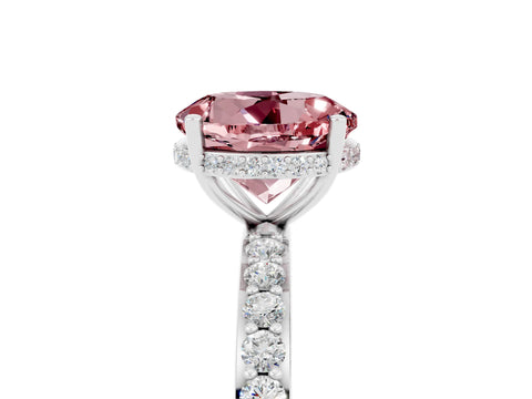 White gold Round Cut Morganite Solitaire Ring with Pavé Band and Hidden Halo_5