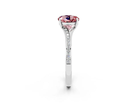 White gold Round Cut Morganite Solitaire Ring with Pavé Band and Prong Setting_2