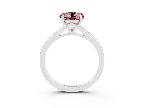 White gold Round Cut Morganite Solitaire Ring with Pavé Band and Prong Setting_3