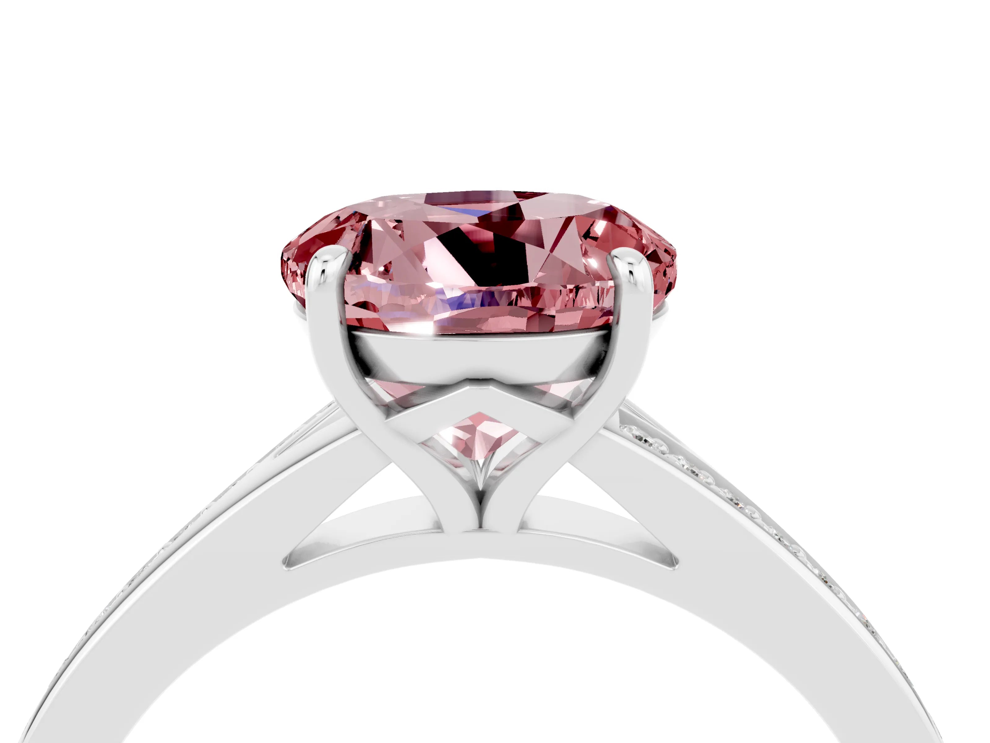 White gold Round Cut Morganite Solitaire Ring with Pavé Band and Prong Setting_4