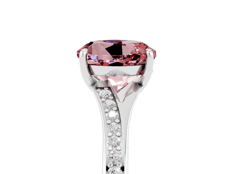White gold Round Cut Morganite Solitaire Ring with Pavé Band and Prong Setting_5
