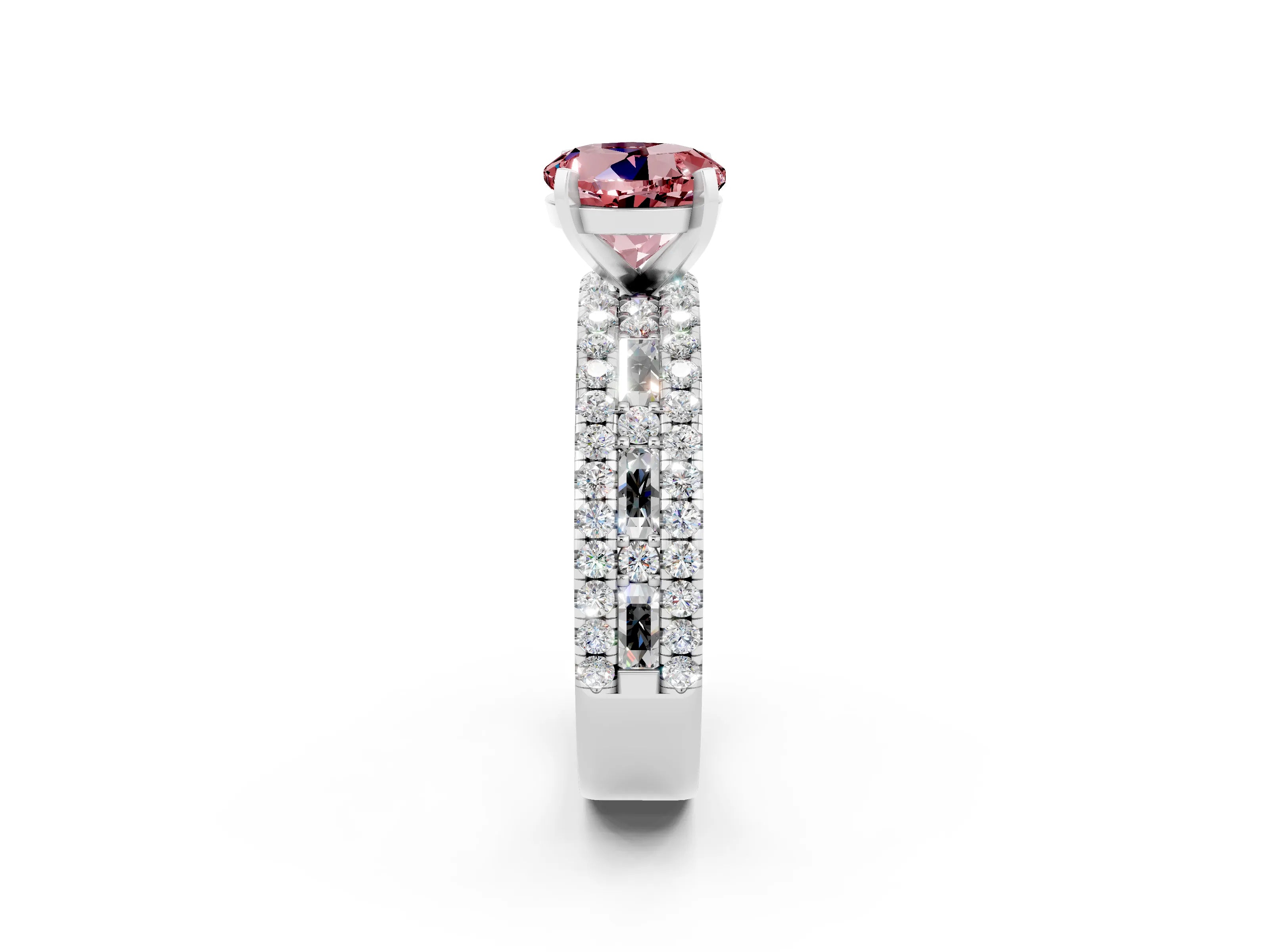 White gold Round Cut Morganite Solitaire Ring with Pavé and Channel Set Band_2