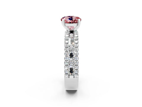 White gold Round Cut Morganite Solitaire Ring with Pavé and Channel Set Band_2