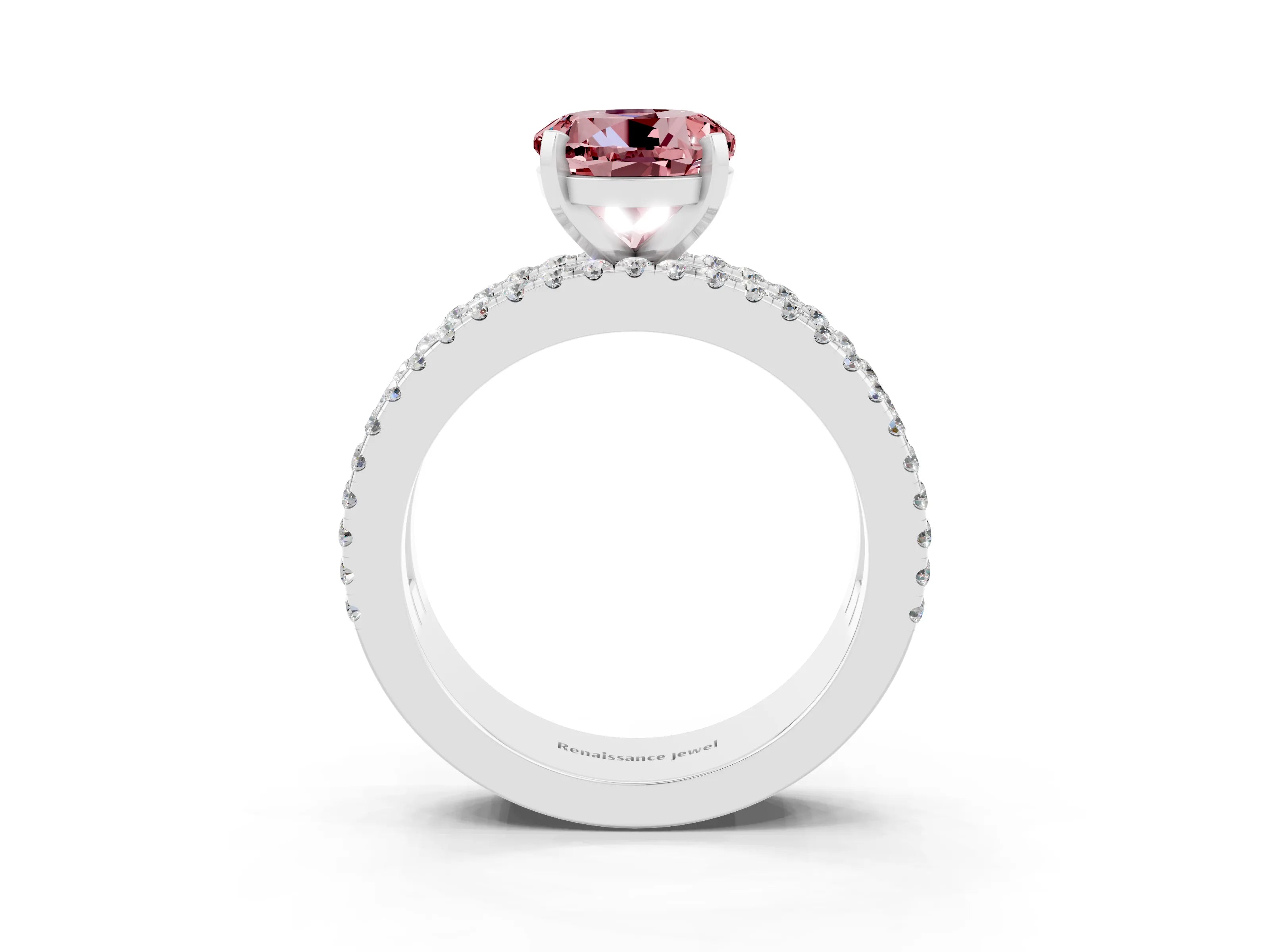 White gold Round Cut Morganite Solitaire Ring with Pavé and Channel Set Band_3