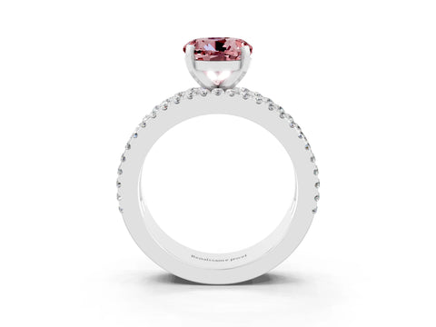 White gold Round Cut Morganite Solitaire Ring with Pavé and Channel Set Band_3