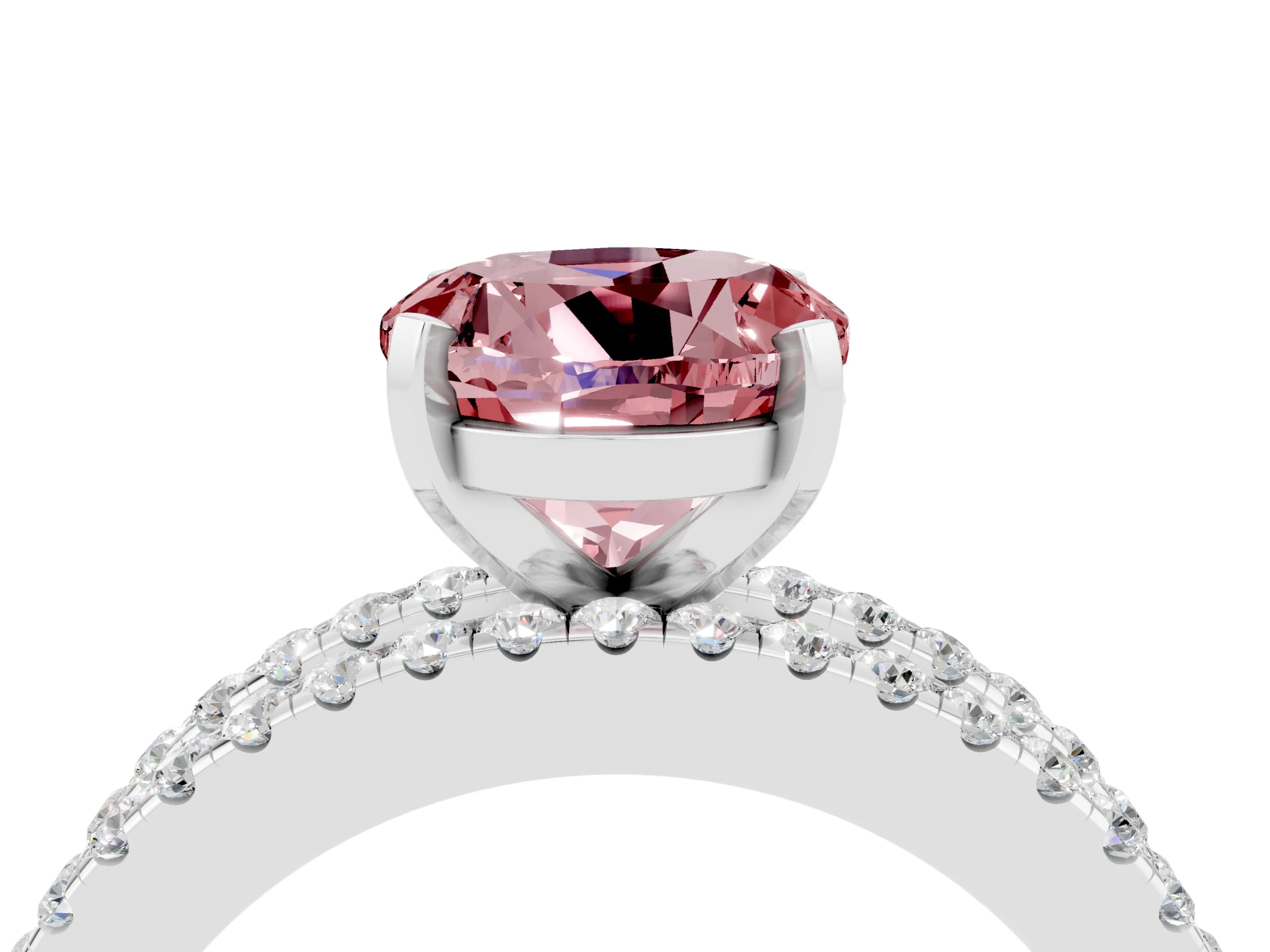 White gold Round Cut Morganite Solitaire Ring with Pavé and Channel Set Band_4