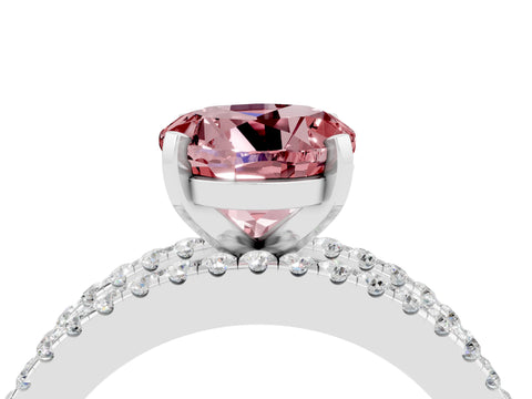 White gold Round Cut Morganite Solitaire Ring with Pavé and Channel Set Band_4