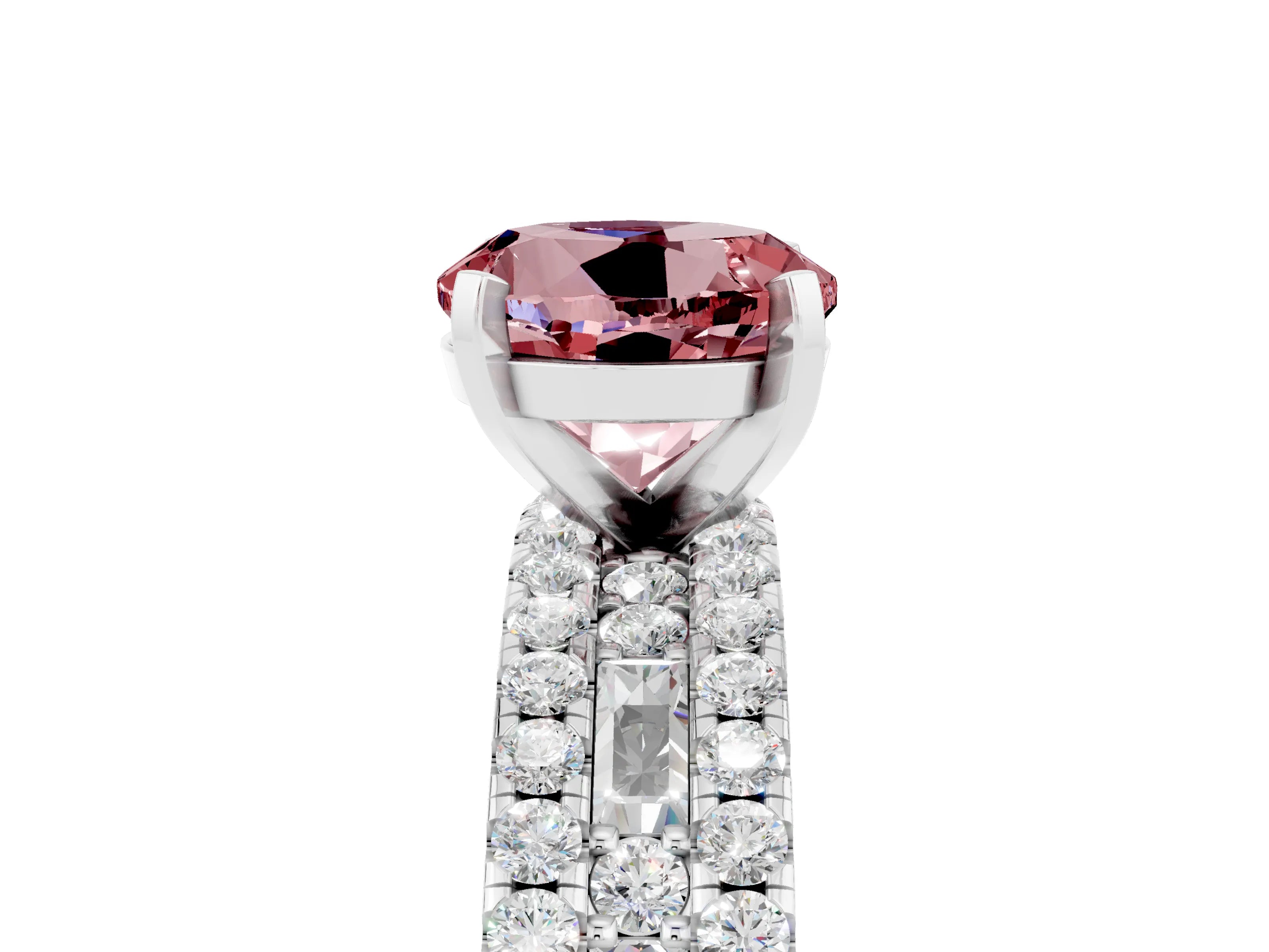 White gold Round Cut Morganite Solitaire Ring with Pavé and Channel Set Band_5