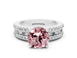 White gold Round Cut Morganite Solitaire Ring with Pavé and Channel Set Band