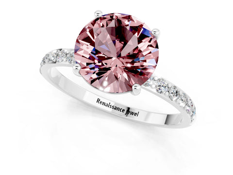 White gold Round Cut Morganite Solitaire Ring with Pave Band and Four Prong Setting_13