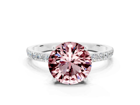 White gold Round Cut Morganite Solitaire Ring with Pave Band and Four Prong Setting_24