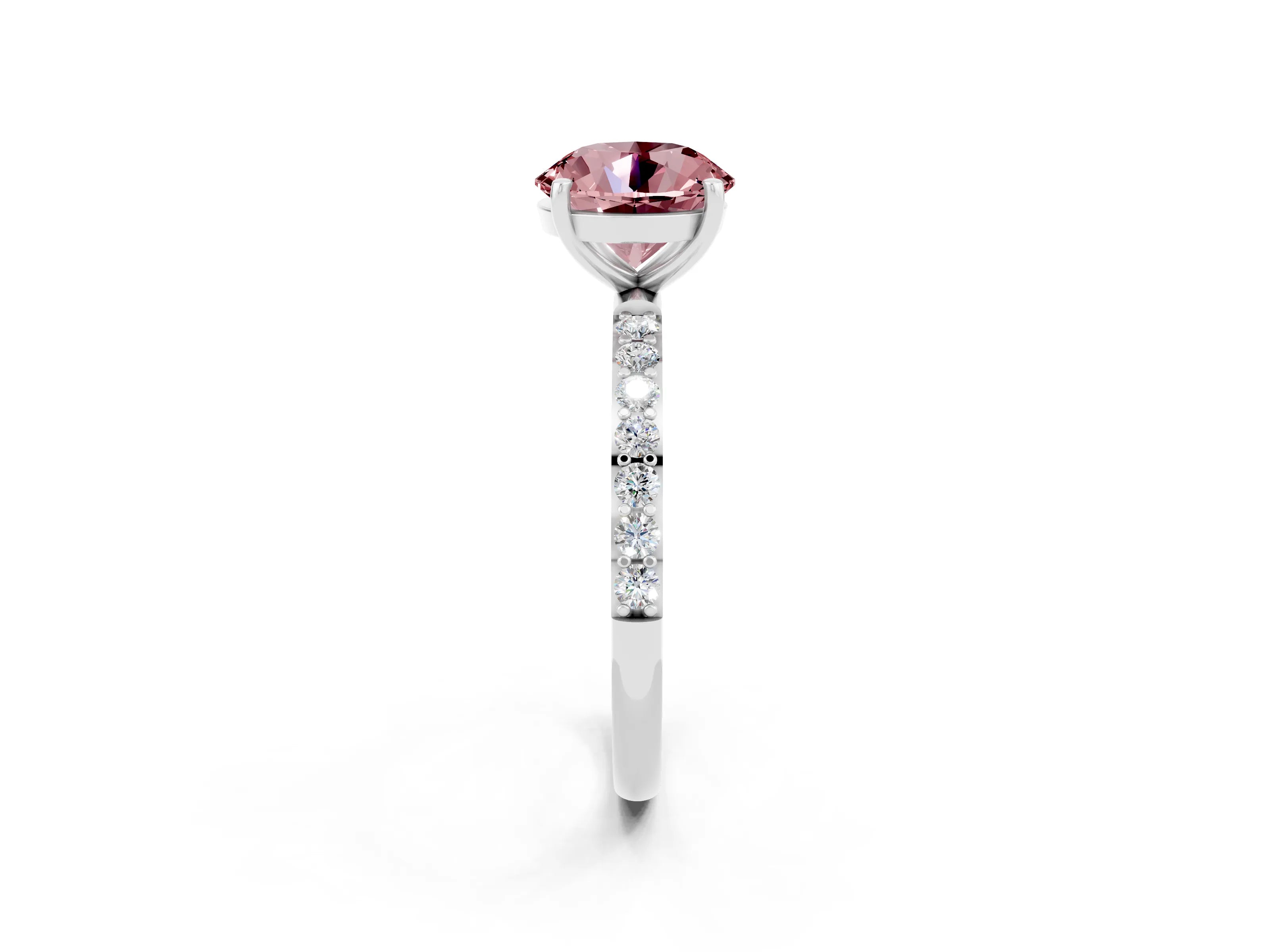 White gold Round Cut Morganite Solitaire Ring with Pave Band and Four Prong Setting_26