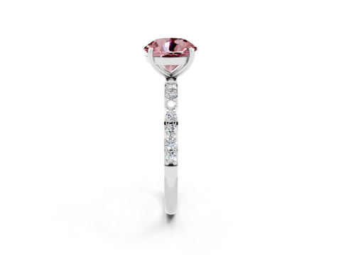 White gold Round Cut Morganite Solitaire Ring with Pave Band and Four Prong Setting_26