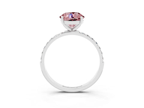 White gold Round Cut Morganite Solitaire Ring with Pave Band and Four Prong Setting_27