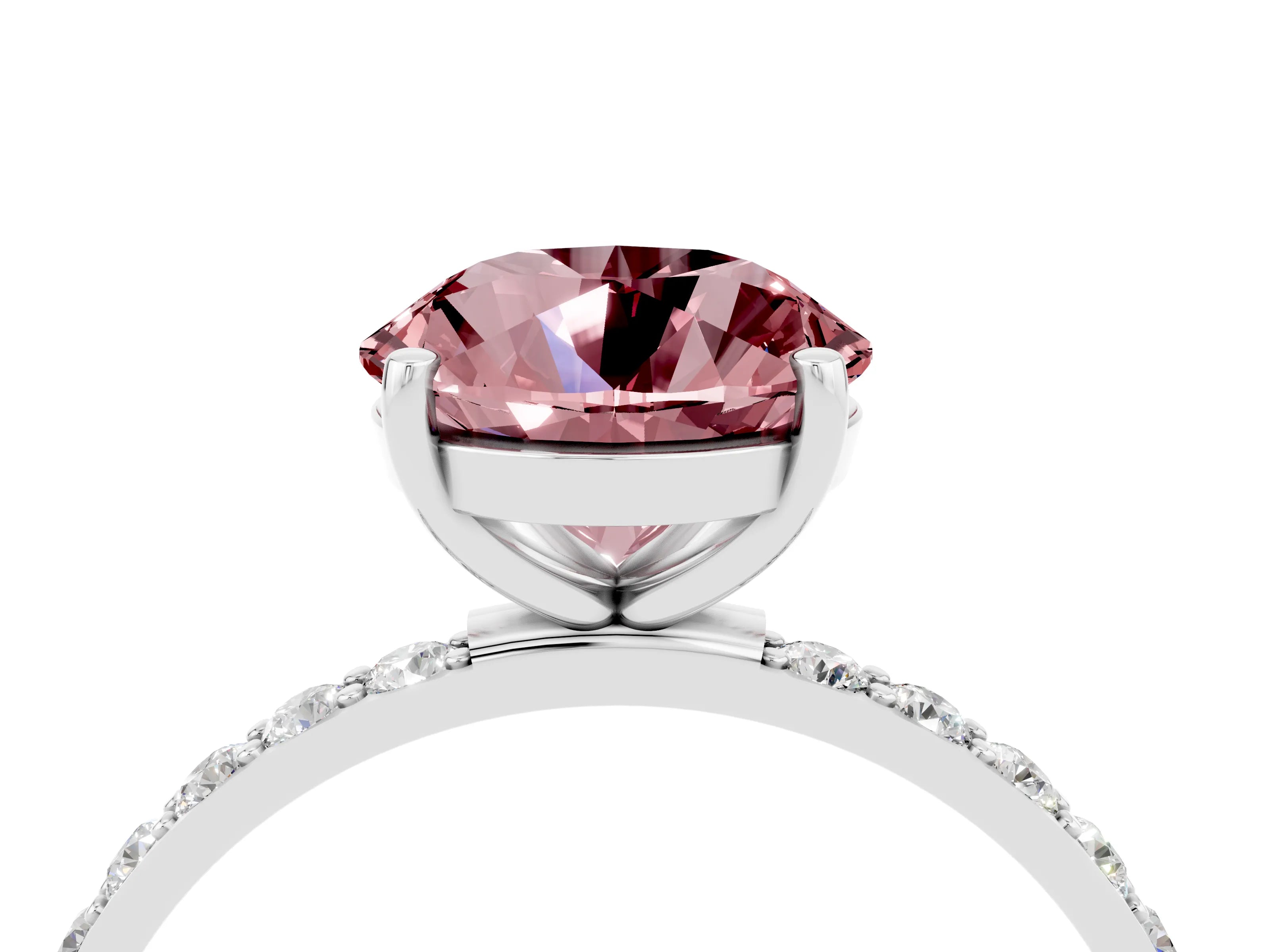 White gold Round Cut Morganite Solitaire Ring with Pave Band and Four Prong Setting_28