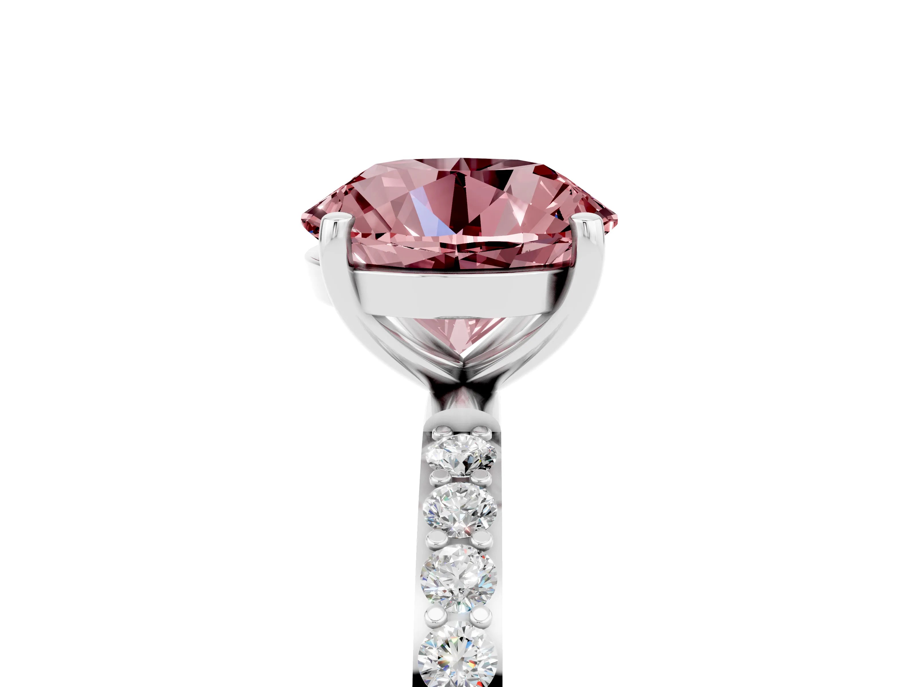 White gold Round Cut Morganite Solitaire Ring with Pave Band and Four Prong Setting_29