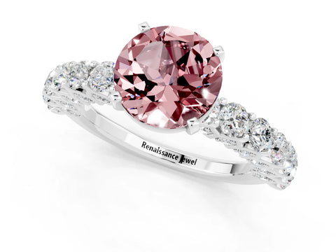 White gold Round Cut Morganite Solitaire Ring with Shared Prong Pavé Band and Four-Prong Setting_1