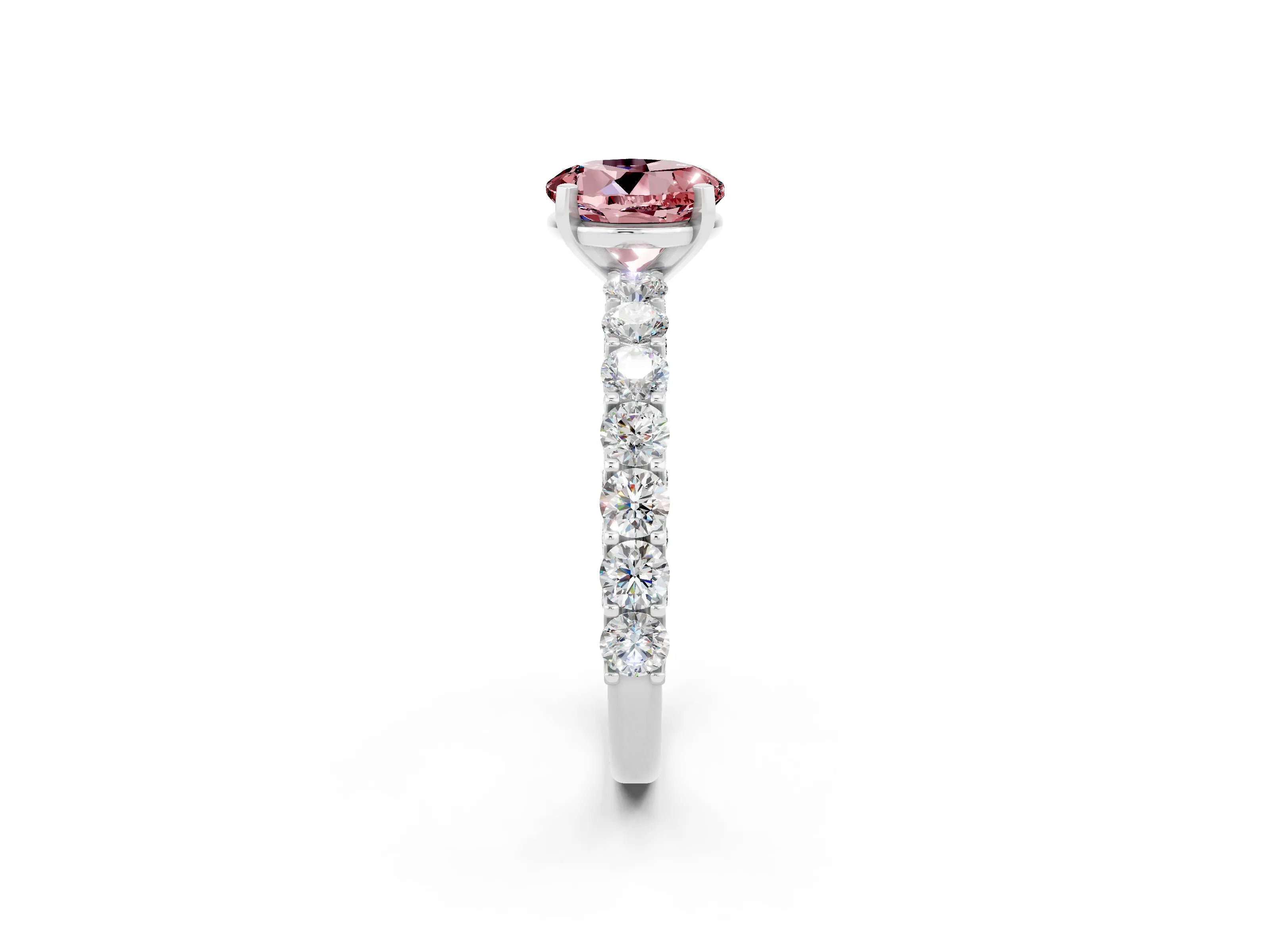 White gold Round Cut Morganite Solitaire Ring with Shared Prong Pavé Band and Four-Prong Setting_2