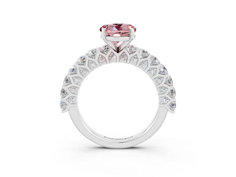 White gold Round Cut Morganite Solitaire Ring with Shared Prong Pavé Band and Four-Prong Setting_3