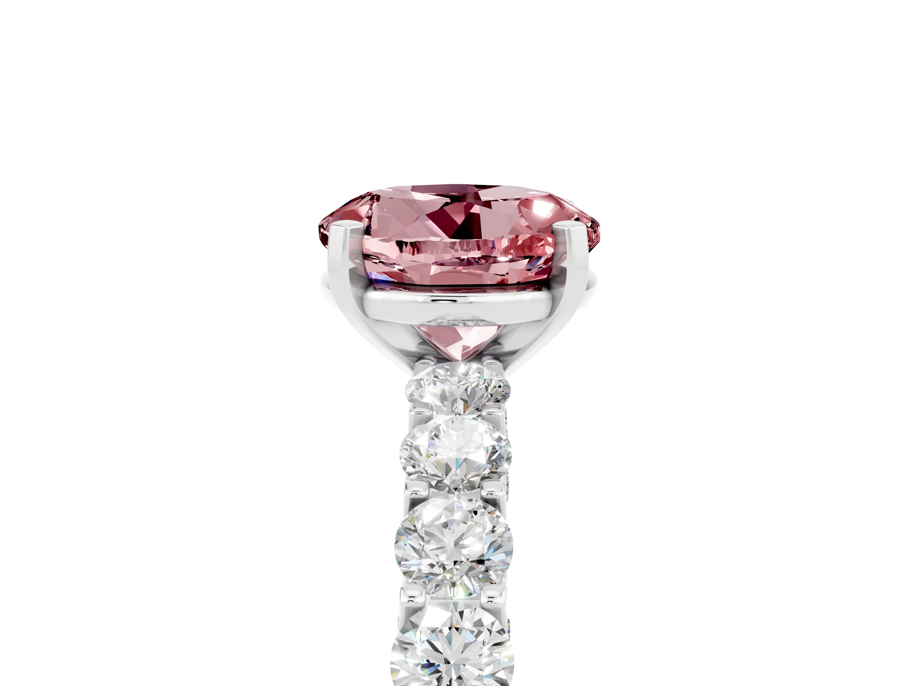 White gold Round Cut Morganite Solitaire Ring with Shared Prong Pavé Band and Four-Prong Setting_5
