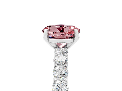 White gold Round Cut Morganite Solitaire Ring with Shared Prong Pavé Band and Four-Prong Setting_5