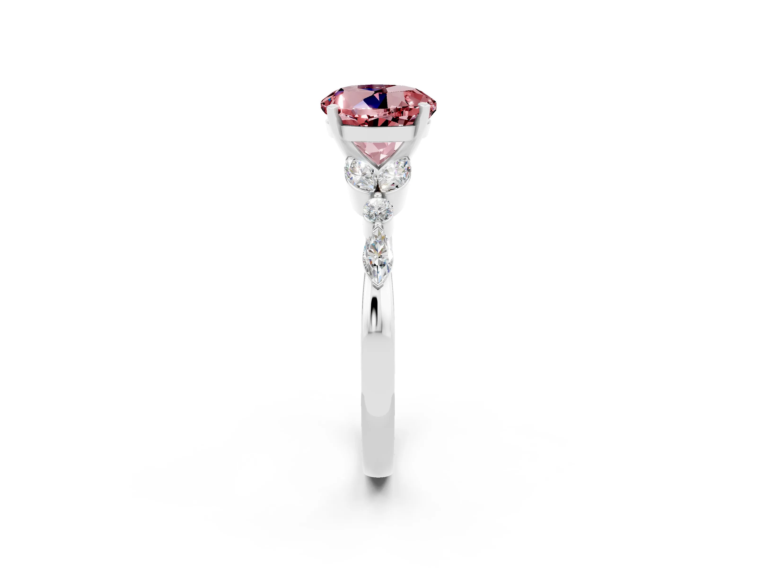White gold Round Cut Morganite Solitaire Ring with Side Stones and Four-Prong Setting_14