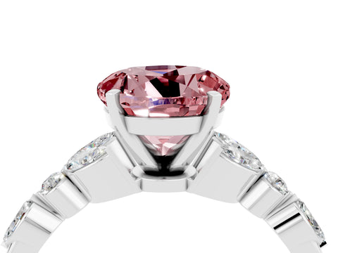 White gold Round Cut Morganite Solitaire Ring with Side Stones and Four-Prong Setting_16