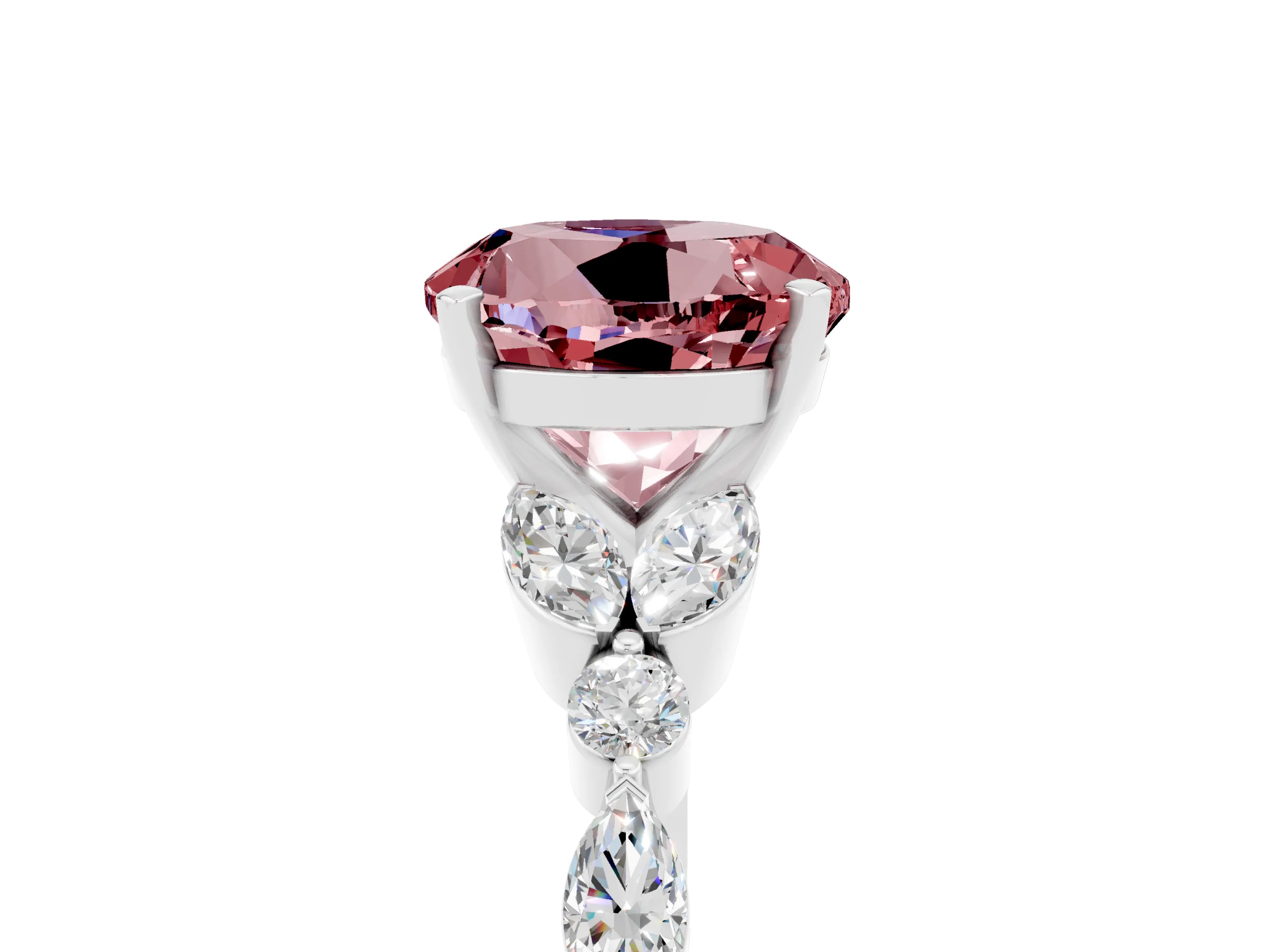 White gold Round Cut Morganite Solitaire Ring with Side Stones and Four-Prong Setting_17
