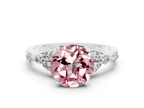 White gold Round Cut Morganite Solitaire Ring with Side Stones and Four-Prong Setting_24