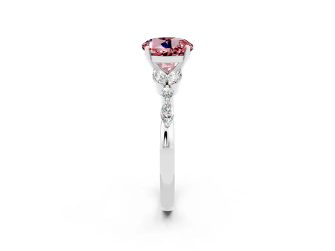White gold Round Cut Morganite Solitaire Ring with Side Stones and Four-Prong Setting_26