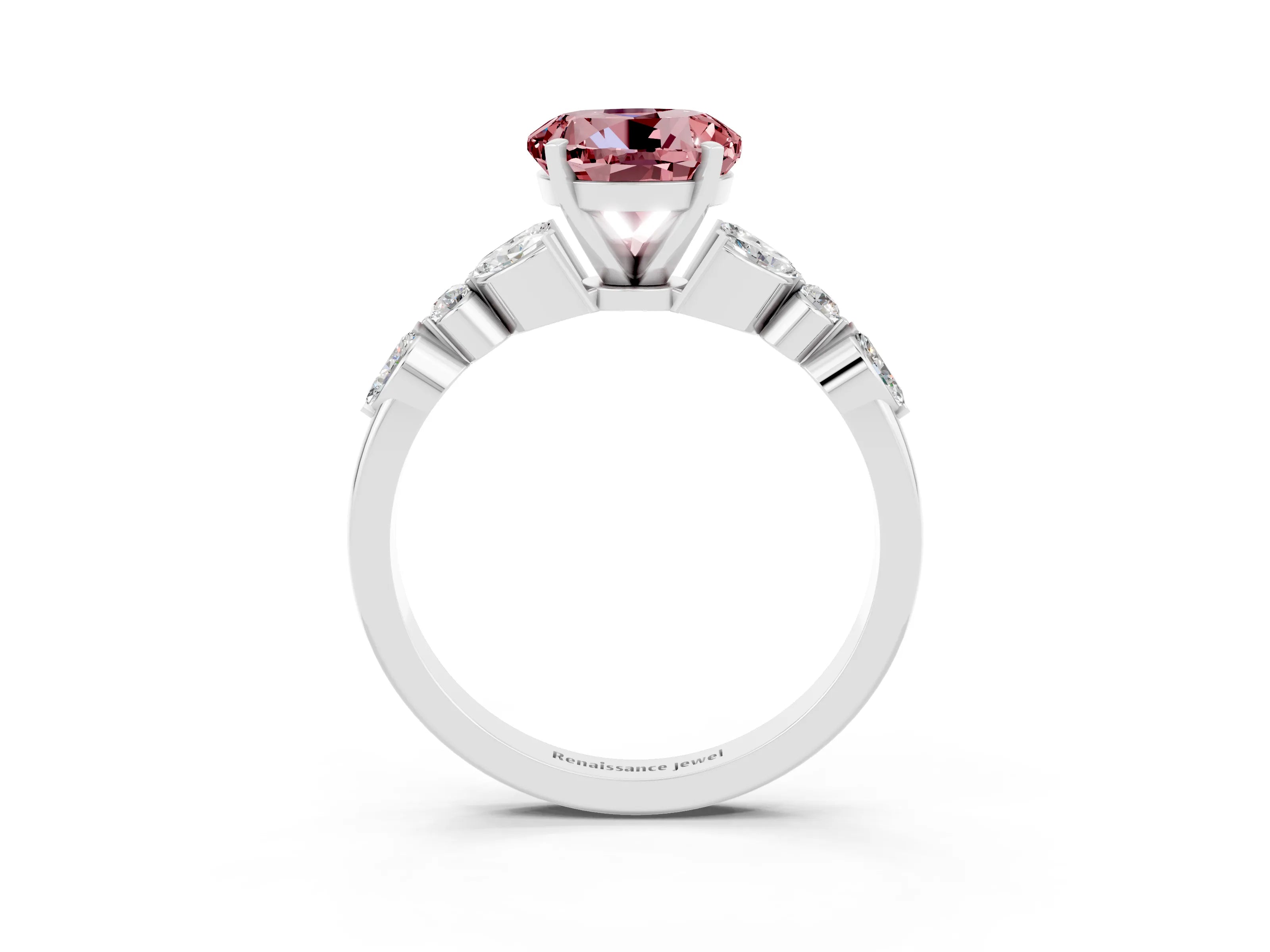 White gold Round Cut Morganite Solitaire Ring with Side Stones and Four-Prong Setting_27