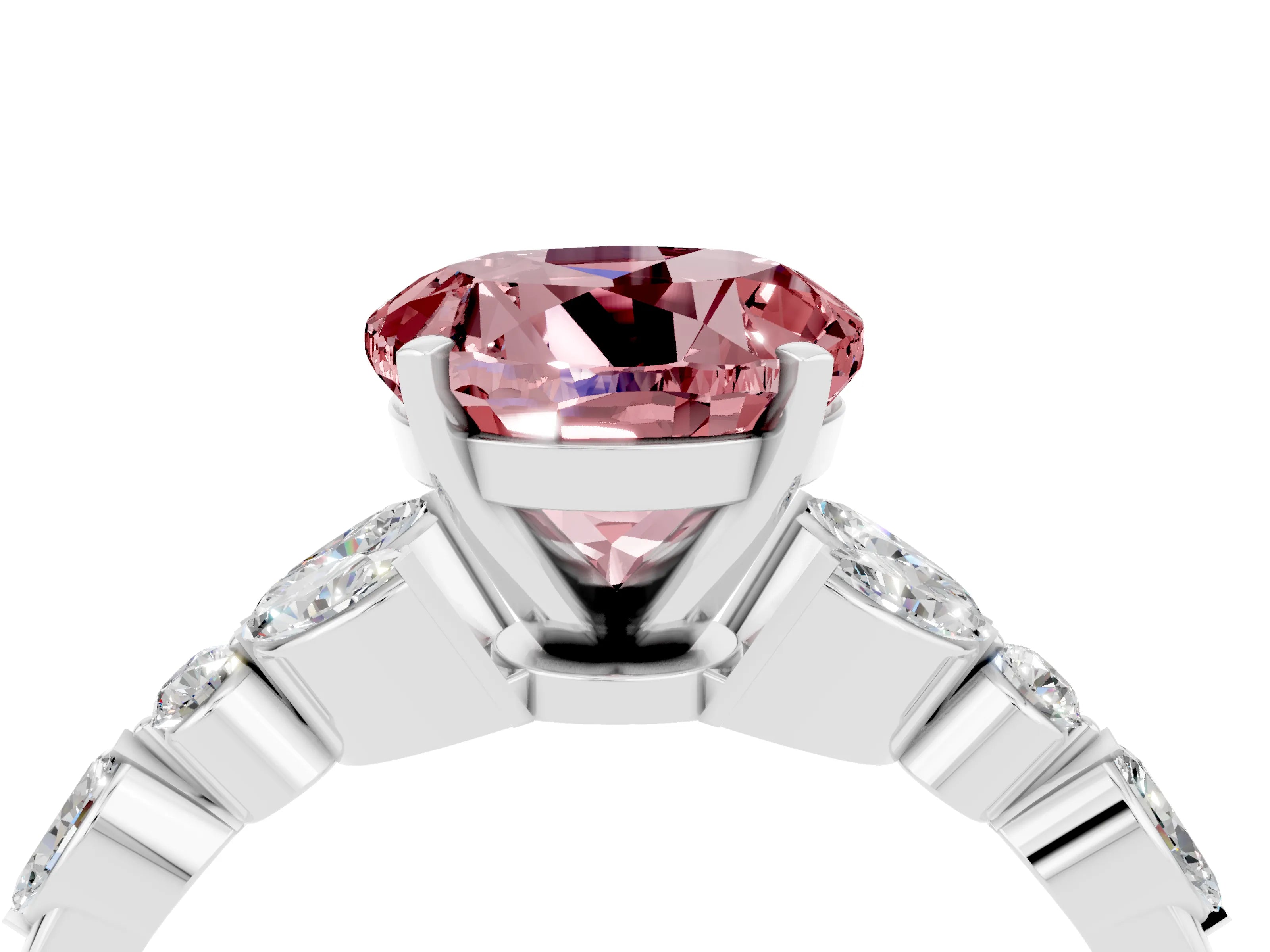 White gold Round Cut Morganite Solitaire Ring with Side Stones and Four-Prong Setting_28