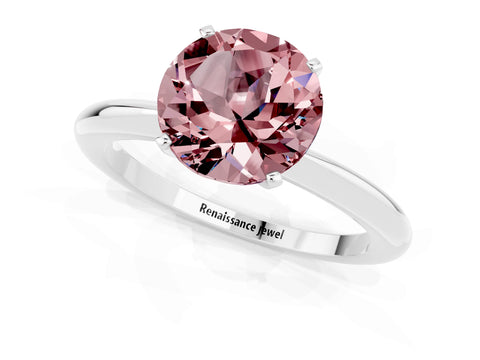 White gold Round Cut Morganite Solitaire Ring with Six-Prong Setting and Classic Band_13
