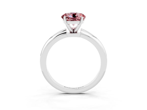 Silver Round Cut Morganite Solitaire Ring with Six-Prong Setting and Classic Band