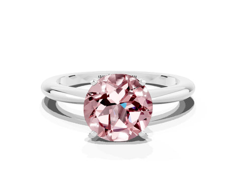 White gold Round Cut Morganite Solitaire Ring with Six-Prong Setting and Classic Band
