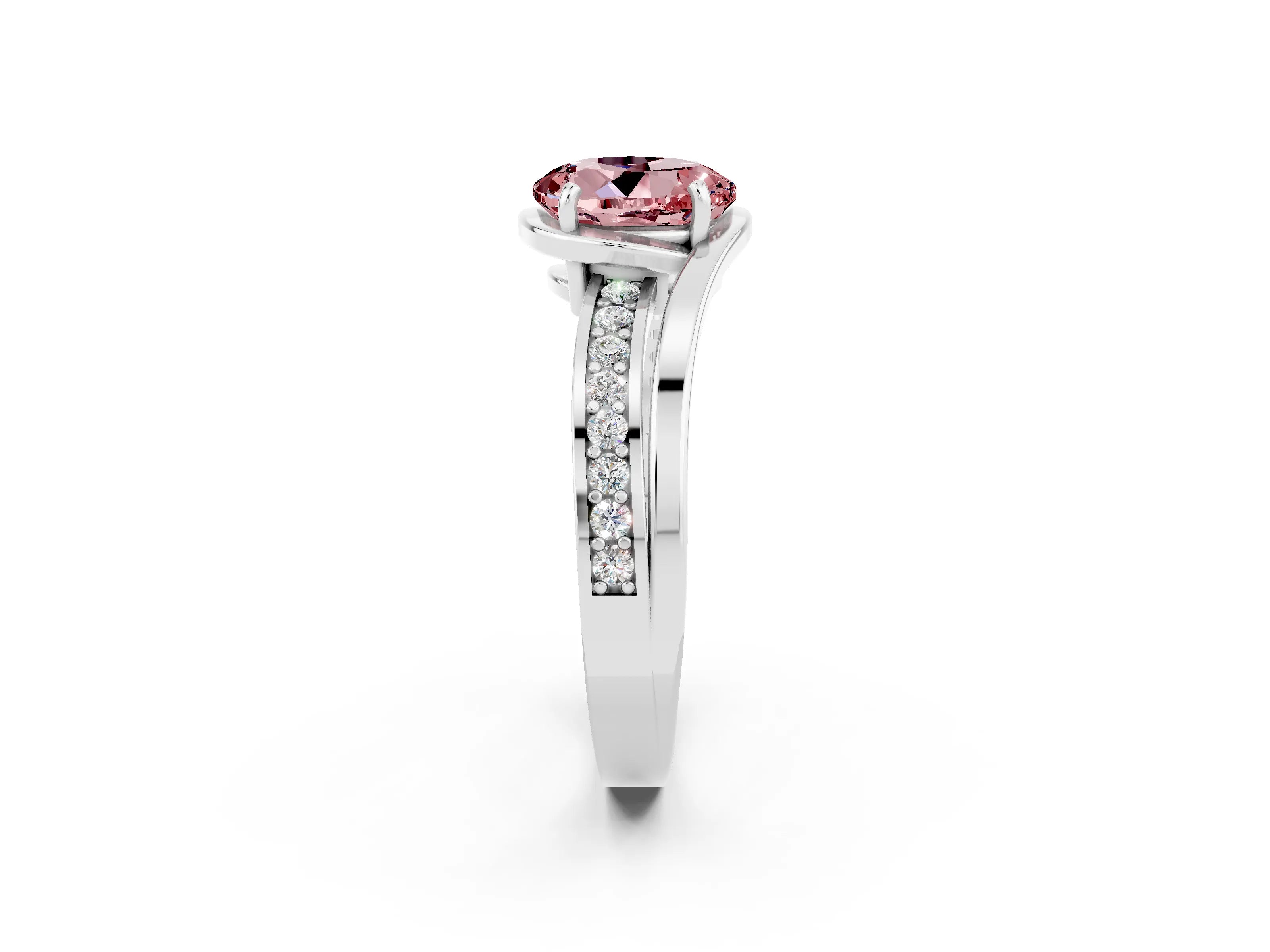 White gold Round Cut Morganite Solitaire Ring with Split Shank and Prong Setting_2
